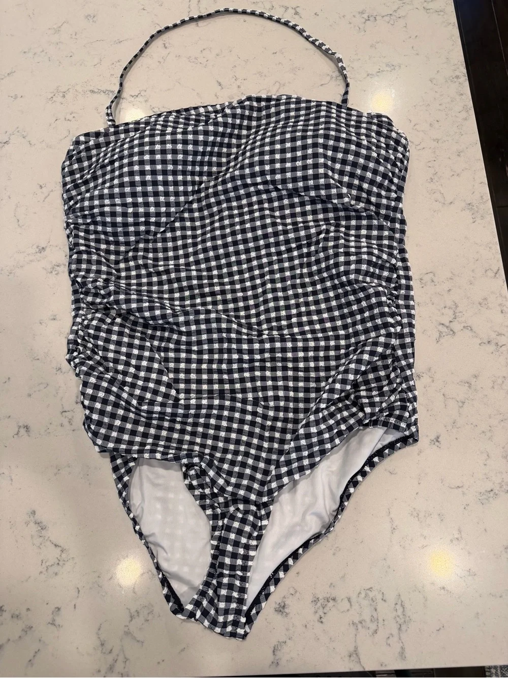 Navy and White Gingham One-Piece Swimsuit - Picture 2 of 7